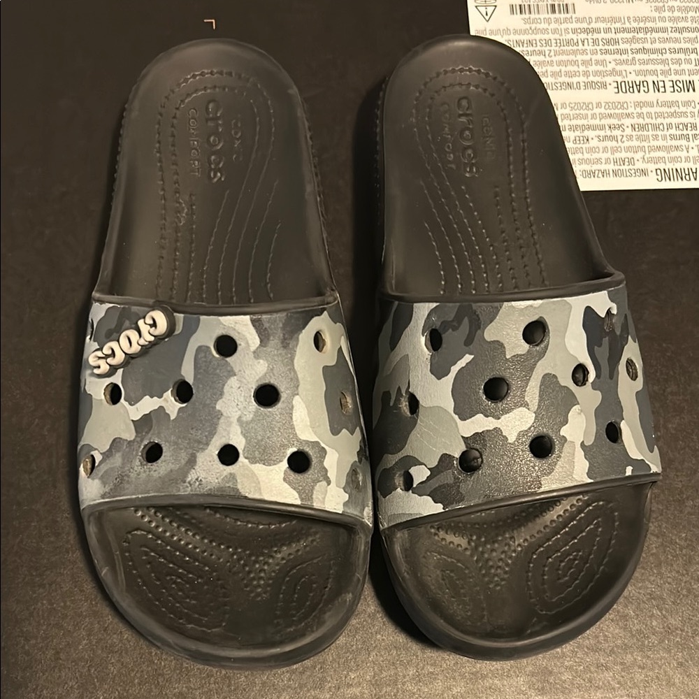 CROCS Camo Slide Sandals - Black and Blue